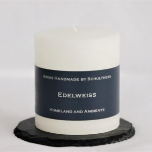 Handicraft scented candle by Schulthess Kerzen from Switzerland. White color with soft and fresh Edelweiss