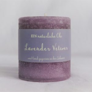 Handicraft scented candle by Schulthess Kerzen from Switzerland. Purple color with intense lavender and floral scent - 100% Natural Oil