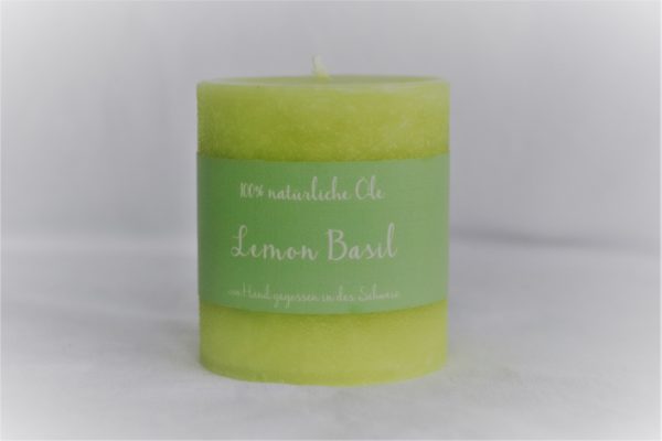 Handicraft scented candle by Schulthess Kerzen from Switzerland. Green color with fresh lemon  scent - 100% Natural Oil