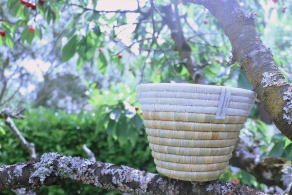 Handwoven plant basket in straw from Tanzania